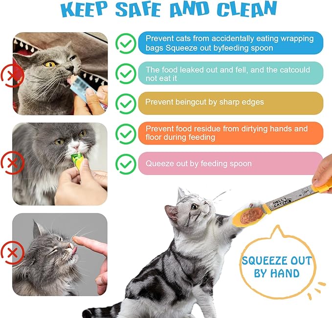 Cat Treat Dispenser Cat Treat Spoon Squeeze 8PCS Lickable Cat Holder with Cat Strip Feeder Spoon and Temptations Licky Treats Happy Cat Tube and Squeeze Up Cat Food Spoons for Wet Food (Sun Flower)