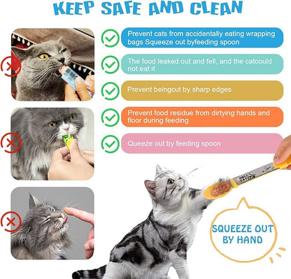Cat Treat Dispenser Cat Treat Spoon Squeeze 8PCS Lickable Cat Holder with Cat Strip Feeder Spoon and Temptations Licky Treats Happy Cat Tube and Squeeze Up Cat Food Spoons for Wet Food (Sun Flower)