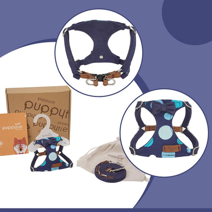 Puppytie No Pull Small Dog Harness with Multifunction Dog Leash,Lightweight Soft Adjustable No Choke Escape Proof Pet Harness Vest Pet Harness Vest,Polka dots Starry Sky,S