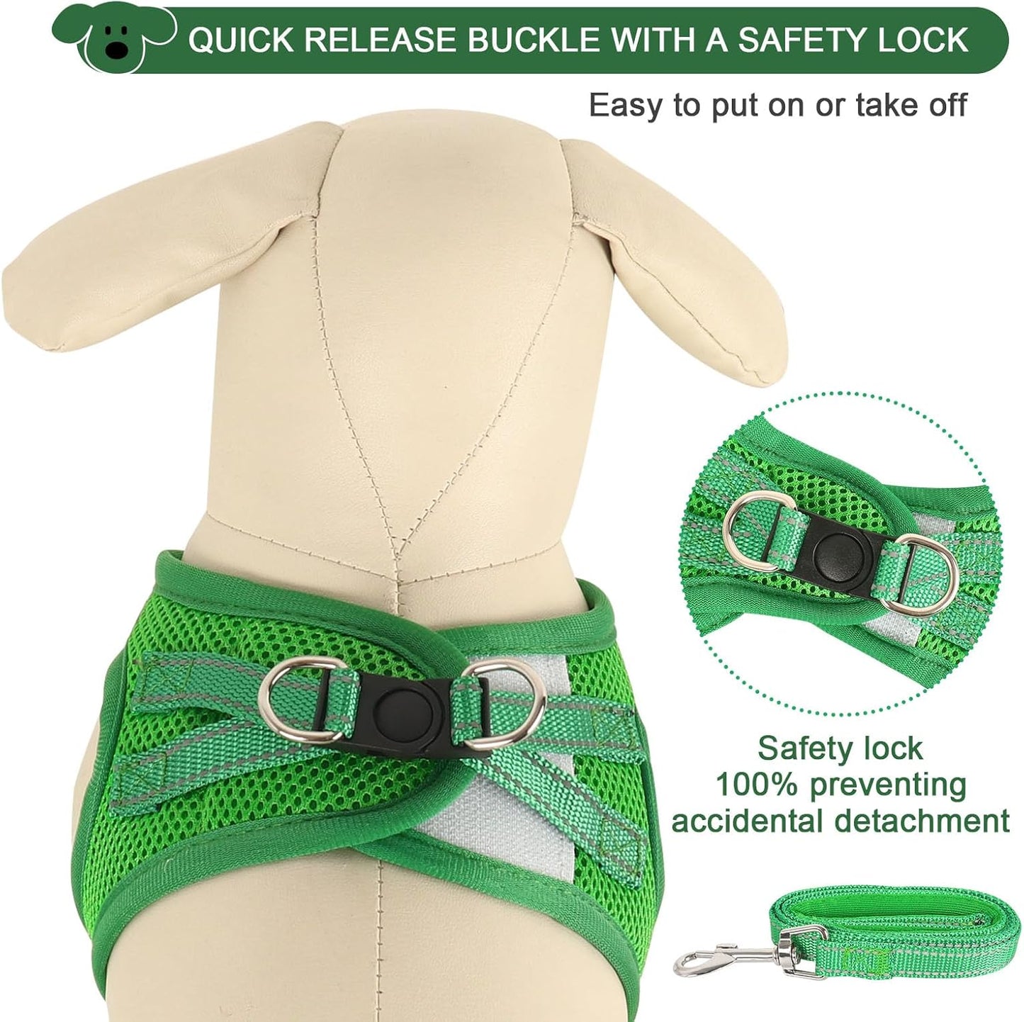YIMEIS Dog Harness and Leash Set, No Pull Soft Mesh Pet Harness, Reflective Adjustable Puppy Vest for Small Medium Large Dogs, Cats (Green, Small (Pack of 1)