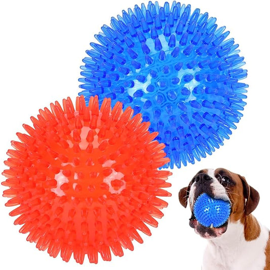 Petizer 2-Pack 4.5" Squeaky Dog Toy Balls, Floating Pool Balls, Spiky Balls, Interactive Fetch Toys for Puppy, Chew Toys (Large Dog)
