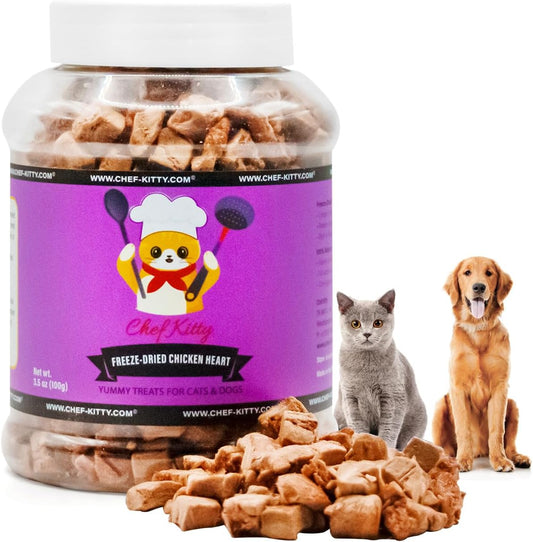 Freeze-Dried Chicken Heart Treats for Cats & Dogs – 100% Human Grade, Single Ingredient, High-Protein, Healthy Snack – No Additives or Preservatives – 2.6oz - Inspected & Tested in USA
