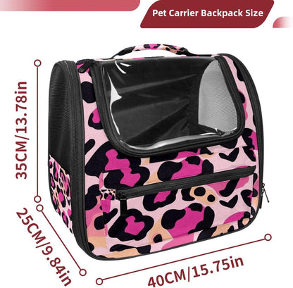 Pink Leopard Print (1) Cat Backpack Carrier, Pet Backpack for Dog Cat Puppy Kitty, Travel Carrier for Hiking Walking Outdoor Use