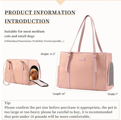 Fashion Dog Purse Pet Carrier Leather Bag for Small Dogs Cats Puppy, Portable Tote Bag Airline Approved Soft-Sided Carriers (Pink)