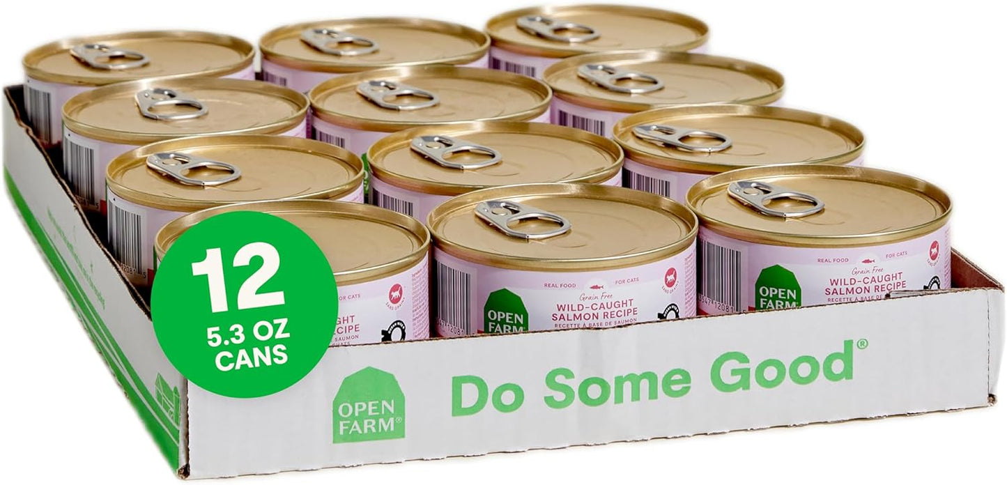 Open Farm Canned Cat Food, Pate for Complete & Balanced Nutrition, Grain Free and Legume-Free Wet Cat Food, Salmon Recipe, 5.3oz Cans (Case of 12)