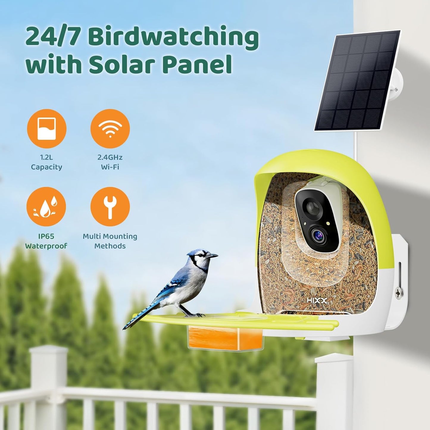 HIXX Smart Bird Feeder with Camera, Lifetime Free AI Identify Birds & Auto Capture, 2K HD Live Camera Birdwatching with Color Night Vision for Bird Lovers Gifts (Spring Green)