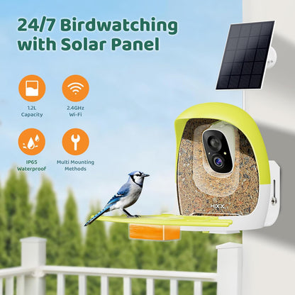 HIXX Smart Bird Feeder with Camera, Lifetime Free AI Identify Birds & Auto Capture, 2K HD Live Camera Birdwatching with Color Night Vision for Bird Lovers Gifts (Spring Green)