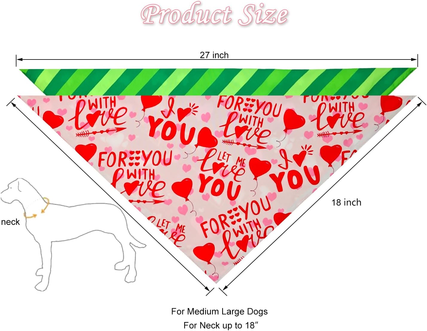 Valentine's & St. Patrick's Day Dog Bandana Set 2PCS-Large, Holiday Party Costumes, Pet Scarves for Boys and Girls, Dog Outfit Gifts for Medium to Large Dogs, Diverse Festive Styles