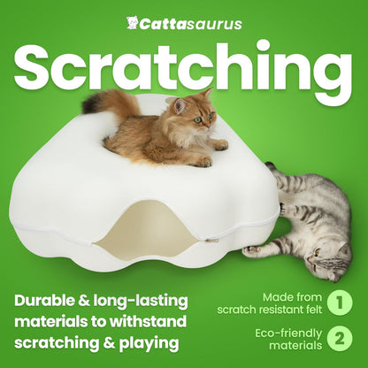 Cattasaurus Unique Gothic Peeka-Boo Cat Cave, Extra Spacious for Multiple & Large Cats 15+ lbs, Scratch Detachable Cat Beds for Indoor Cats, Washable Tunnel Bed (White Ghost, Jumbo)