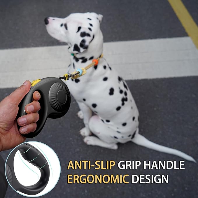 JSXD 360° Tangle-Free Retractable Dog Leash with One-Handed Brake, Pause, Lock, 10 ft Strong Nylon Tape Pet Walking Leash,Suitable for Cats, Small and Medium Dogs up to 66 lbs (Black, 10 ft)