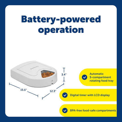 PetSafe Automatic Dog Feeder, 5 Meals, 40 oz Capacity, Plastic, for Dry Food, Multiple Pets