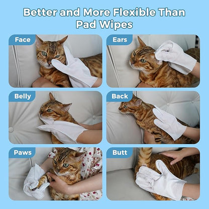 Vannon Extra Thick Pet Bathing Wipes for Dogs & Cats, Cleaning & Odor-Controlling Grooming Gloves, Nourish Fur Glove Wipes for Daily Care and Traveling, Rinse Free, Unscented, 3 Pack, 18 PCS