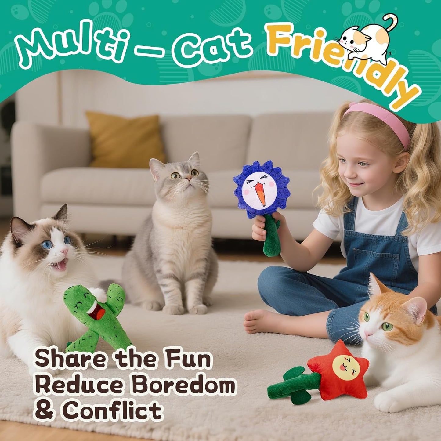 Catnip Toys for Indoor Cats - 3 Pack Kitten Toys with Bell & Crinkle Paper, Soft Plush Cat Kicker & Chew Toy for Bored Cats