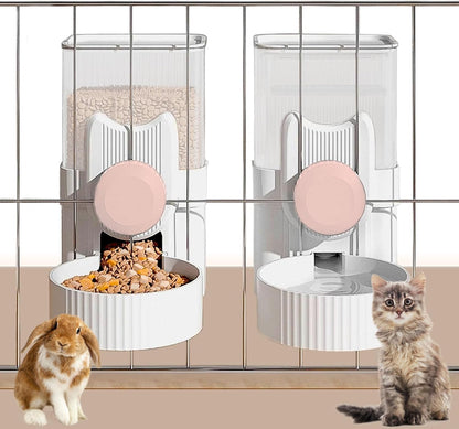 kathson Hanging Automatic Pet Food and Water Dispenser,Gravity Auto Rabbit Feeder for Cage,Guinea Pig Feeder and Waterer Set,Cat Food Bowl Dog Feeding Station for Bunny,Ferret,Chinchilla (Pink)