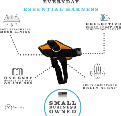 ShawnCo Essential Dog Harness, No-Pull Pet Vest with 3 Leash Clips, No Choke, Reflective, Adjustable and Padded, for Easy Walking and Training for Small, Medium and Large Dogs (Sunset Orange, XS)