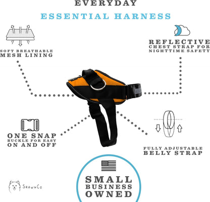 ShawnCo Essential Dog Harness, No-Pull Pet Vest with 3 Leash Clips, No Choke, Reflective, Adjustable and Padded, for Easy Walking and Training for Small, Medium and Large Dogs (Sunset Orange, L)