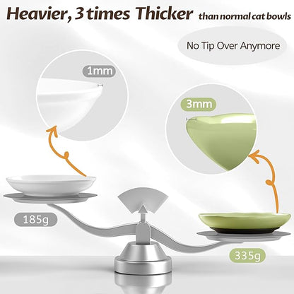 Non-Slip Cat Food Bowl,Healthy Ceramic Cats Bowls with Silicone Bottom, Anti-Whisker Fatigue Cat Dishes Set, Shallow & Wide Kitten Plates for Food and Water, 4 Pack