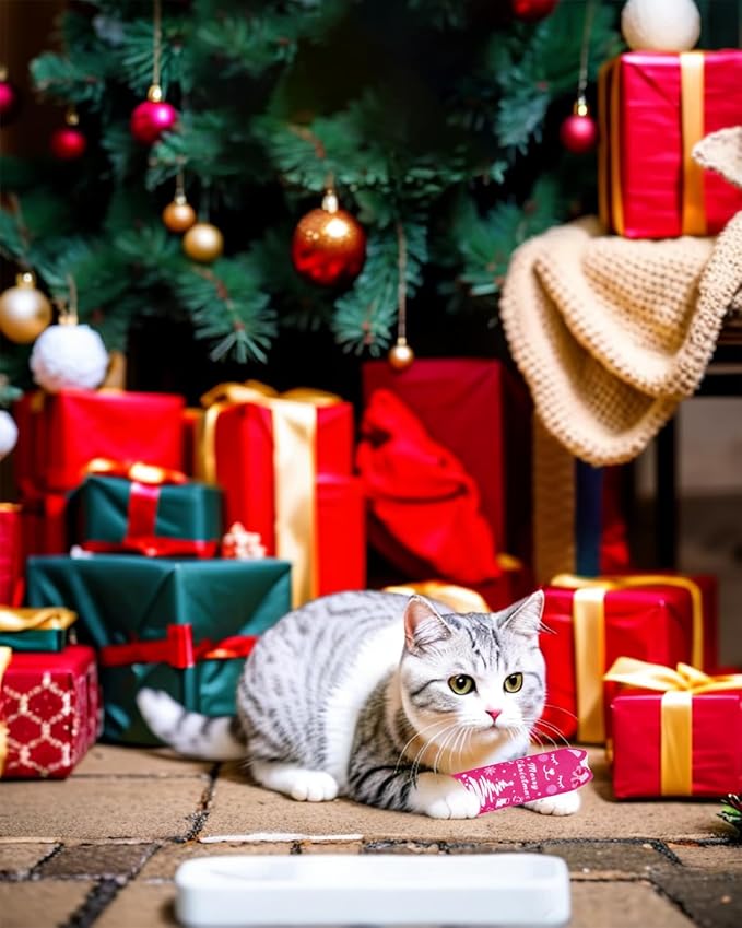 PET SHOW 8 Pack Christmas Cat Kicker Toys with Catnip Crinkle Sound Toys for Indoor Cats Xmas Santa Gift Patterns Plush Kittens Shape Natural Interactive Pet Kitty