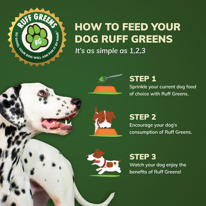 Ruff Greens - Dog Food Topper, Hip & Joint Supplement for Dogs - Probiotics Digestive Enzymes Powder for Mobility Support, Essential Vitamins & Minerals, 6.9 Ounce