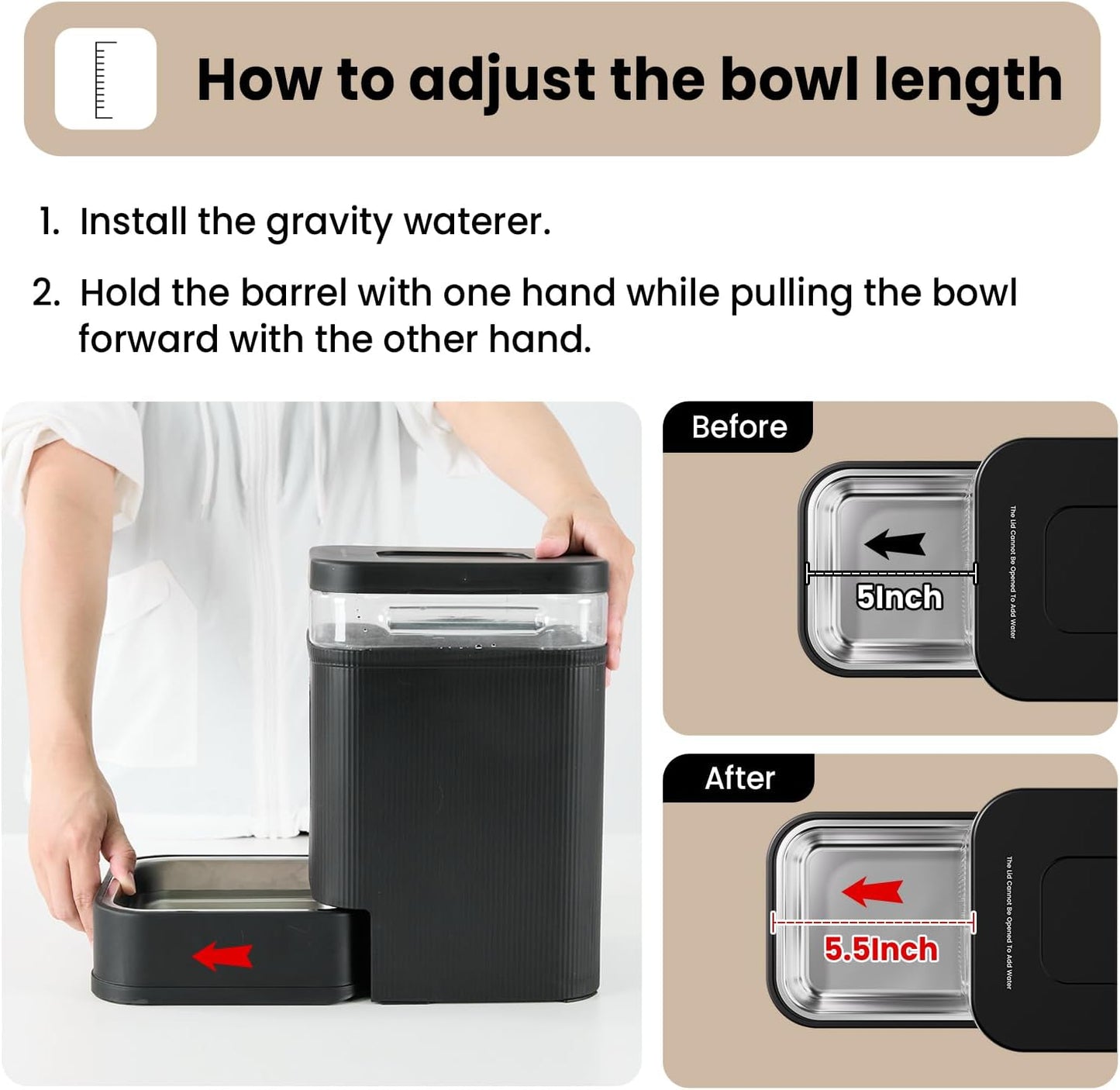 Gardner Pet Automatic Dog Water Dispenser Gravity Waterer with Stainless Steel Bowl Water Dispenser 6.5L Large Capacity Water Feeder with Filters for Dogs Cats Pets, BPA-Free Noise-Free (White, 6.5L)