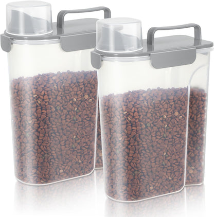 5Lbs Airtight Cat Dog Food Storage Container With Upgraded Large Nozzle, BPA-Free Pet Food Storage Containers For Rice, Grain, Pet Food, Flour Dog Treat Storage-2Pack Grey