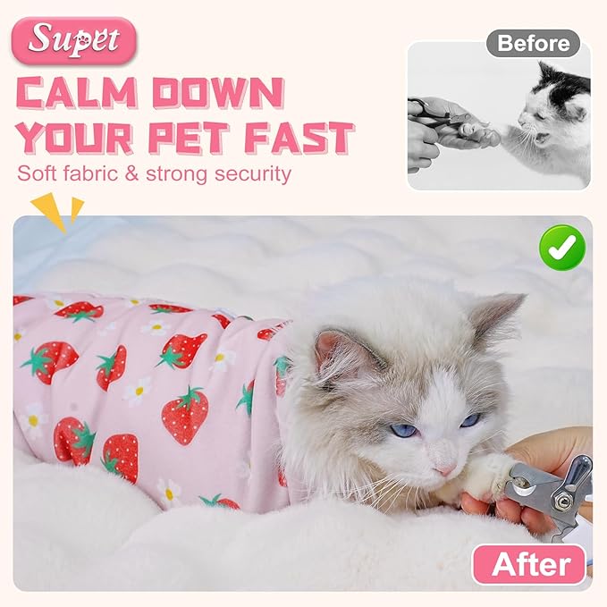 Supet Cat Grooming Wrap for Cutting Nails, 2025 Self-Adherent Cat Wrap, Anti-Escape Calming Cat Swaddle Wrap for Medicine, Nail Clipping, Teeth Brushing, Ear Cleaning