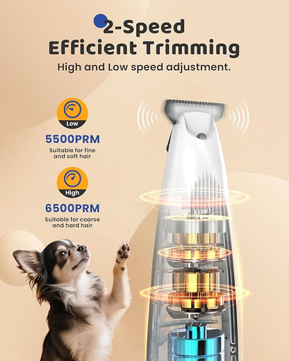 Dog Paw Trimmer with LED Light, 35dB Low Noise Precision Pet Paw Trimmer for Dogs Cats Grooming Clippers, 2 Speed Safety Electric Paw Hair Trimmer for Paws, Ears, Rump, Face, Eyes (White)