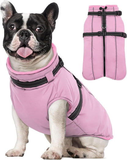Lelepet Waterproof Dog Jacket with Harness Built in Warm Dog Winter Coat, Reflective Jacket Fleece Jacket, Windproof Dogs Coats for Small Dogs, Thermal Pet Snowsuit for Cold Weather, Yorkshire, Pink S