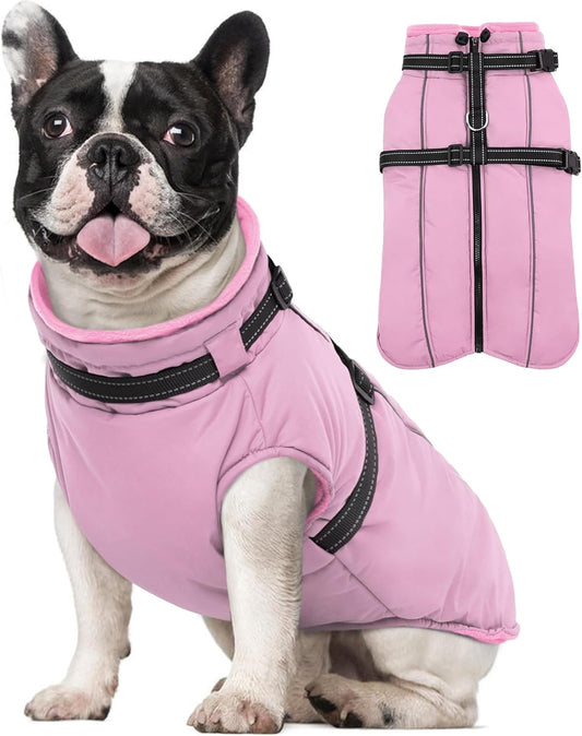 Lelepet Waterproof Dog Jacket with Harness Built in Warm Dog Winter Coat, Reflective Fleece Jacket, Windproof Dogs Coats for Small Dogs, Thermal Pet Snowsuit for Cold Weather, Maltese, Pink, XS