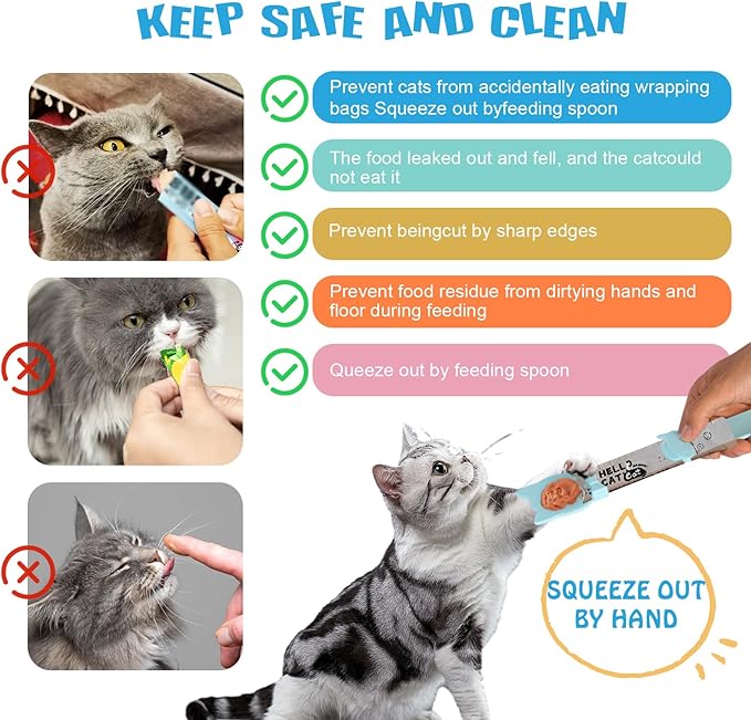 Cat Treat Dispenser Cat Treat Spoon Squeeze 8PCS Lickable Cat Holder with Cat Strip Feeder Spoon and Temptations Licky Treats Happy Cat Tube and Squeeze Up Cat Food Spoons for Wet Food (Cat Tail)
