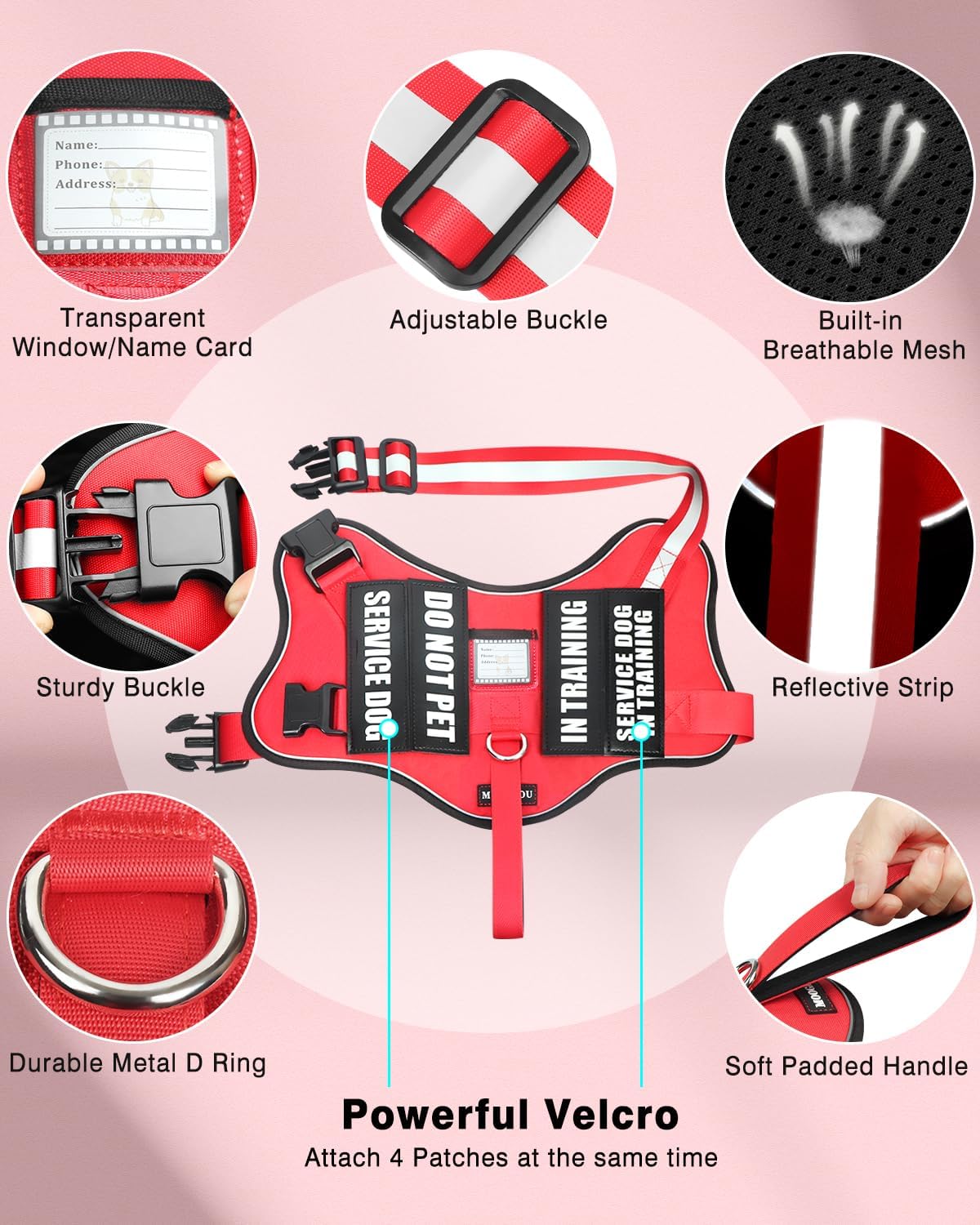 Service Dog Vest Harness and Leash Set+10 Patches for Puppy Small Dogs,Do Not Pet Emotional Support Dog Vest with 2 Soft Padded Handle for Everyday/Training (Red XS)