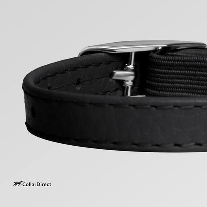 CollarDirect Leather Cat Collar, Cat Safety Collar with Elastic Strap, Kitten Strap with Bell Black Blue Red Orange Lime Green (6-7 Inch, Black)