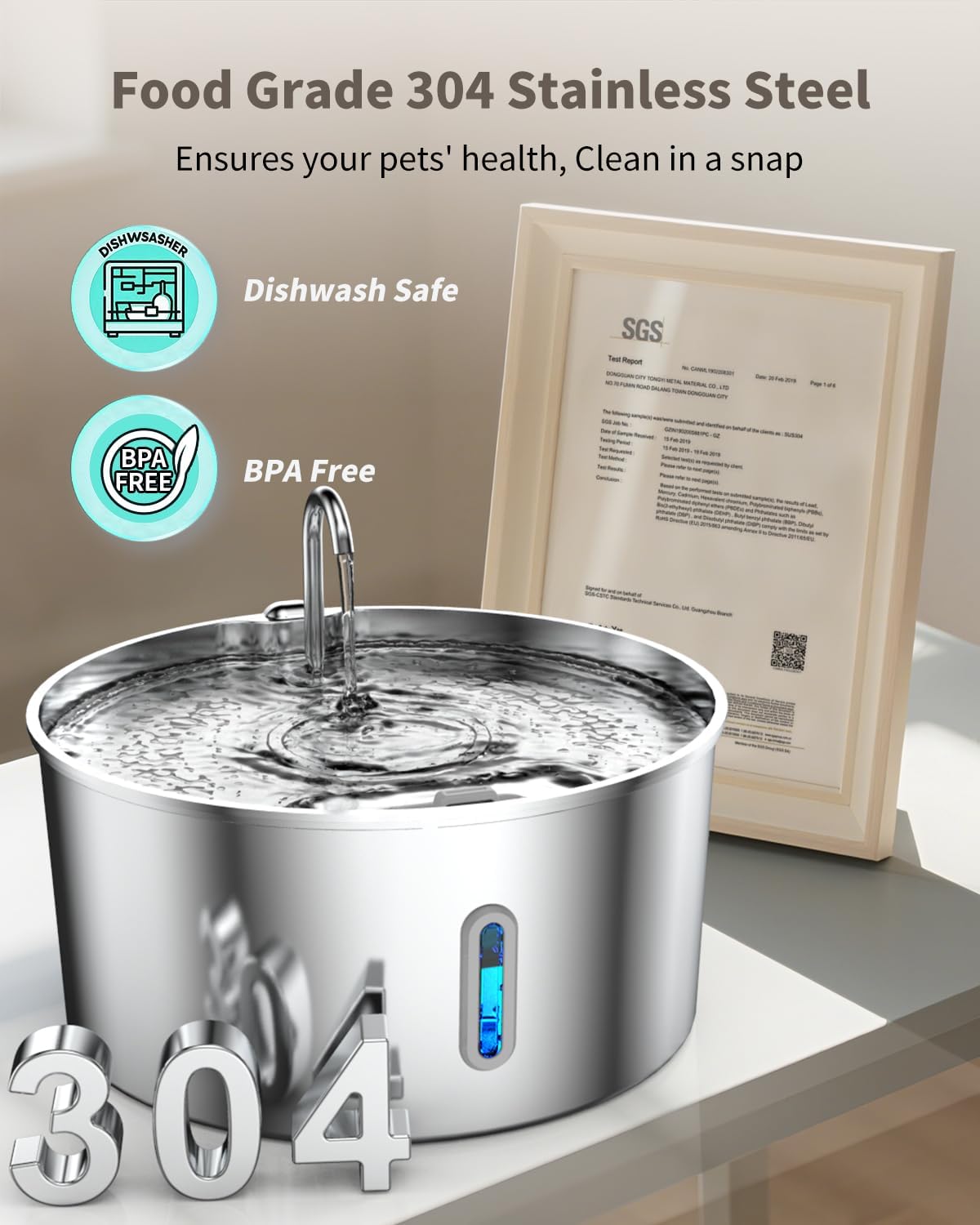 Dog Water Fountain Stainless Steel, 7L/236oz Dog Water Bowl Dispenser for Large Dogs, Automatic Cat Water Fountain