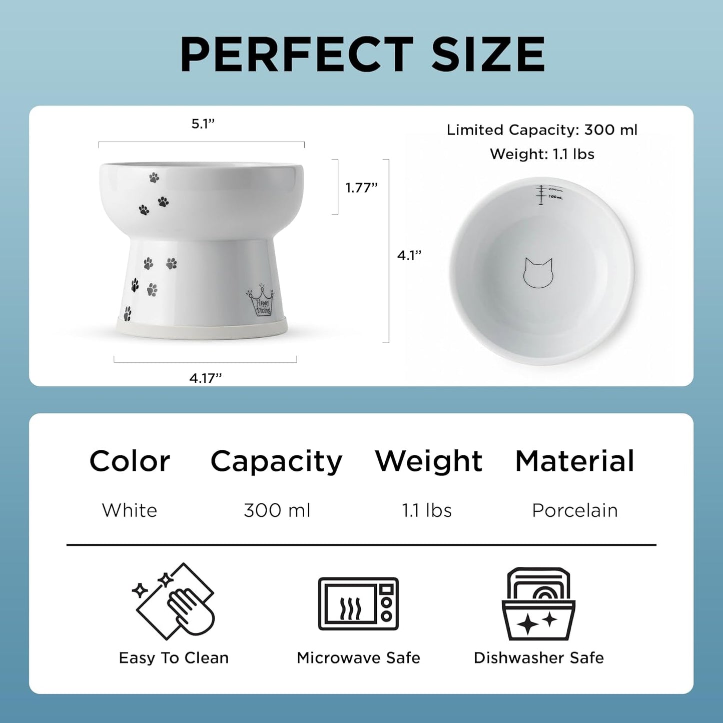 Necoichi Elevated Cat Water Bowl – Ceramic Raised Cat Bowl, Prevents Neck & Whisker Fatigue – Dishwasher & Microwave Safe – Pet Water Bowl for Cats (Cat, Extra Tall)