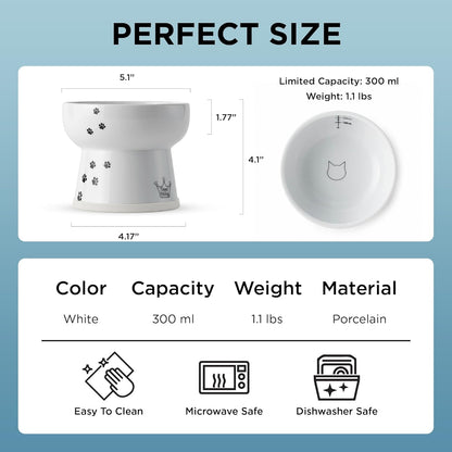 Necoichi Elevated Cat Water Bowl – Ceramic Raised Cat Bowl, Prevents Neck & Whisker Fatigue – Dishwasher & Microwave Safe – Pet Water Bowl for Cats (Cat, Extra Tall)