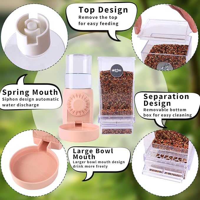 No Mess Bird Feeder Water Dispenser for Cage, Parakeet Cage Accessories, Bird Cage Feeder Waterer for Parrots Cockatiel Canary Budgies Finches (Feeding Door Over 3.15x3.15 inch)