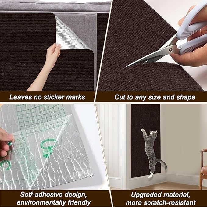 Cat Scratch Mat,118.5"x15.9" Trimmable Self-Adhesive Cats Scratch Carpet,Couch Protector from Cats Claw, Cat Scratch Furniture Protector, Indoor Furniture Protection for Chair, Wall,Sofa (Brown)