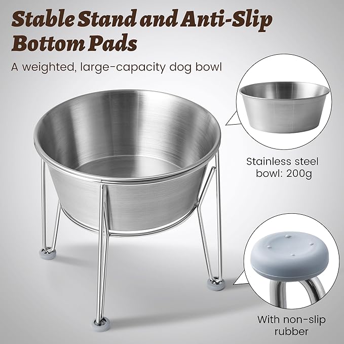 Elevated Dog Bowls for Medium&Small Dogs - Stainless Steel 48oz/6 Cups Raised Feeder with Non-Slip Base, Dual Food & Water Bowls 2-Pack
