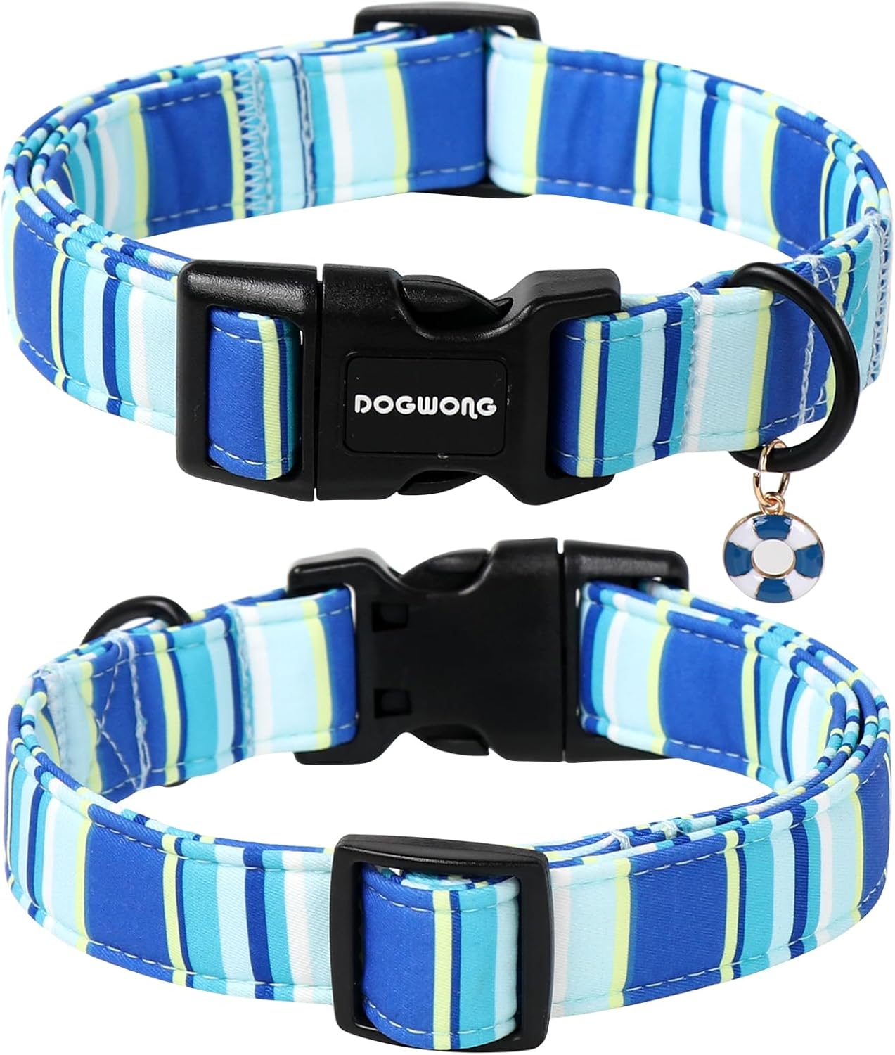 DOGWONG Blue Boy Dog Collar, Blue Stripe Dog Collar Adjustable Soft Natural Fabric Girl Pet Dog Collars Cute Boy Necklace for Small Medium Large Dogs