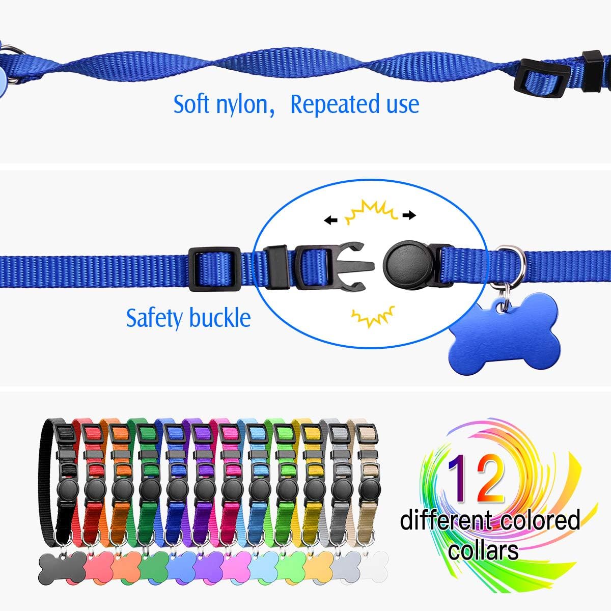 Upgraded Puppy Collars for Litter Puppy ID Collars Whelping Supplies Soft Nylon Breakaway Coloured Collars with 12 ID Tags and 6 Record Keeping Charts(S)