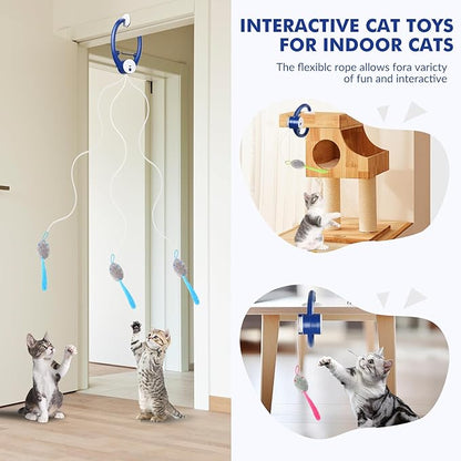 Interactive Cat Toys for Indoor Cats, Automatic Electric Flying Bird Feather Wand Toy, Best Kitten & Adult Cat Enrichment Toy Hanging Electric Kitty Toys for Bored Cats, Dark Blue