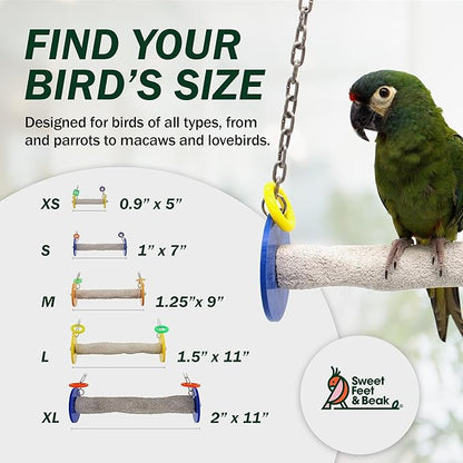 Sweet Feet and Beak Roll Bird Swing - Pumice Perch Bird Toys Trims Nails and Beaks, Safe and Non-Toxic Bird Cage Accessories for Small and Large Birds, Swinging Toys Birds Will Love, Small 7.5 Inches