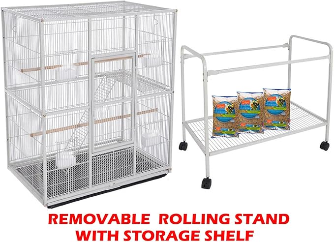 Large Double Breeding Flight Bird Wrought Iron Double Parrot Bird Cage Slide Out Center Divider Side Nesting Box Doors Cockatiel Conure Removalbe Rolling Stand