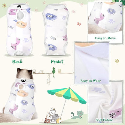 Nuanchu 3 Pieces Cat Recovery Suit Kitten Recovery Suit E-Collar Alternative for Cats and Dogs Abdominal Skin Anti Licking Pajama Clothes Sets(Large,Cute Style,Colorful)