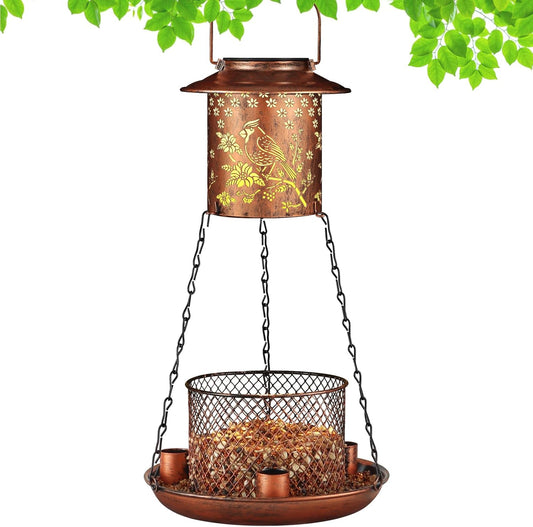 Cardinal Bird Feeder for Outdoor Gifts for Women Mom Grandma Hanging Metal Wild Birdfeeder Garden Solar Lantern Decor Lanterns Outside for Yard Patio Lawn Pathway Landscape