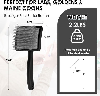 Large Slicker Brush for Dogs - 3PC Pet Grooming Kit - Undercoat Rake & Stainless Comb | Long Pins Remove Mats on Poodles, Golden, Labradoodles | Thick Coat Deshedder for Dogs, Cats, Black