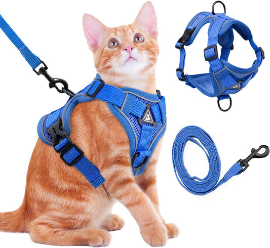 Cat Harness and Leash for Walking Soft Cat Harness Escape Proof, Adjustable Kitten Harness Cat Leash Reflective Strips Jacket, Breathable Cat Vest Harness Set for Kitten Easy to Wear Outdoor Walking