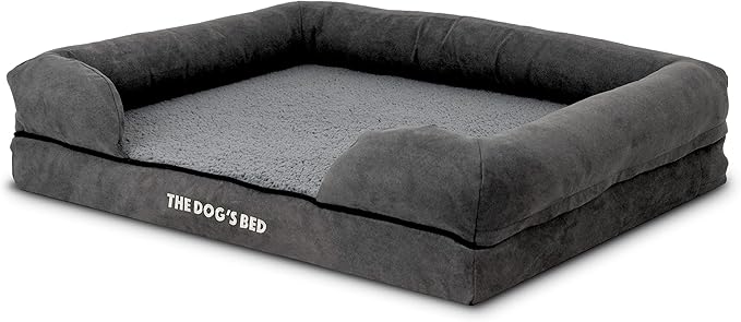 The Dog’s Bed, Medium Grey Plush Memory Foam, Pain Relief: Arthritis, Hip & Elbow Dysplasia, Post Surgery, Lameness, Supportive, Calming, Washable Cover