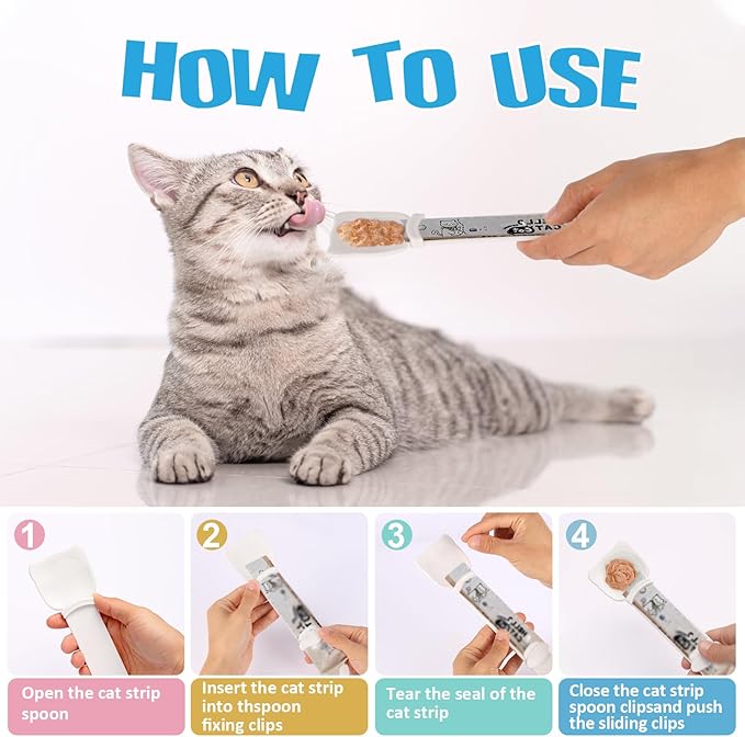Cat Treat Spoon Squeeze Cat Strip Feeder Spoon 8PCS Cat Treat Dispenser Spoons - Squeeze-Feed Design for Wet Food, Licky Treats & Puree Tubes Bite-Proof, Easy Clean