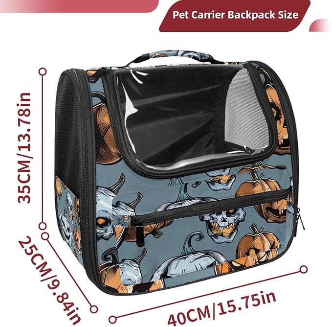 Pumpkin Helloween5 Pet Cat Backpack Carrier for Kitty Small Dog, Ventilated Pet Carrier Bag for Car, Walking, Hiking, Outdoors